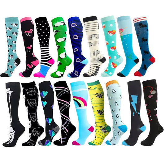 Sport Compression Stockings Funny Pattern Halloween Ballon Dot Leg Pressure Running Cycling Multi Color Compress Socks